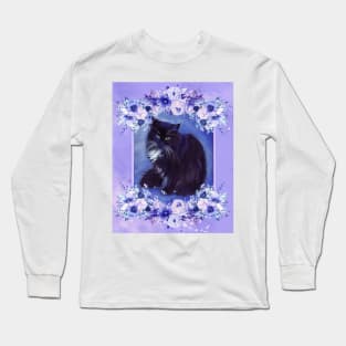 Tuxedo cat with floral elements designed by Renee Lavoie Long Sleeve T-Shirt